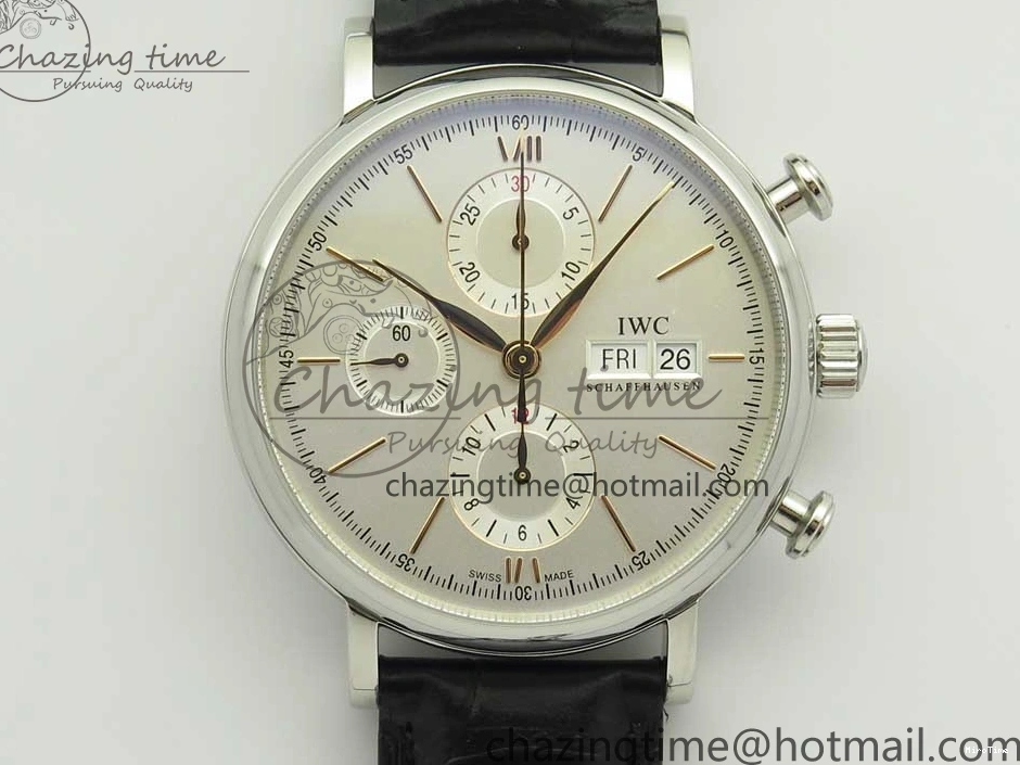 MIROTIME 0327 Snug Portofino IW391022 SS ZK 1:1 Best Edition White Dial Gold Markers On Black Leather Strap A 7130